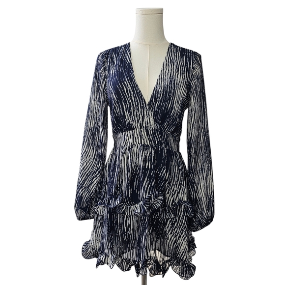 NWOT Navy/Ivory Print Cocktail Long Sleeve Dress - Picture 2 of 7